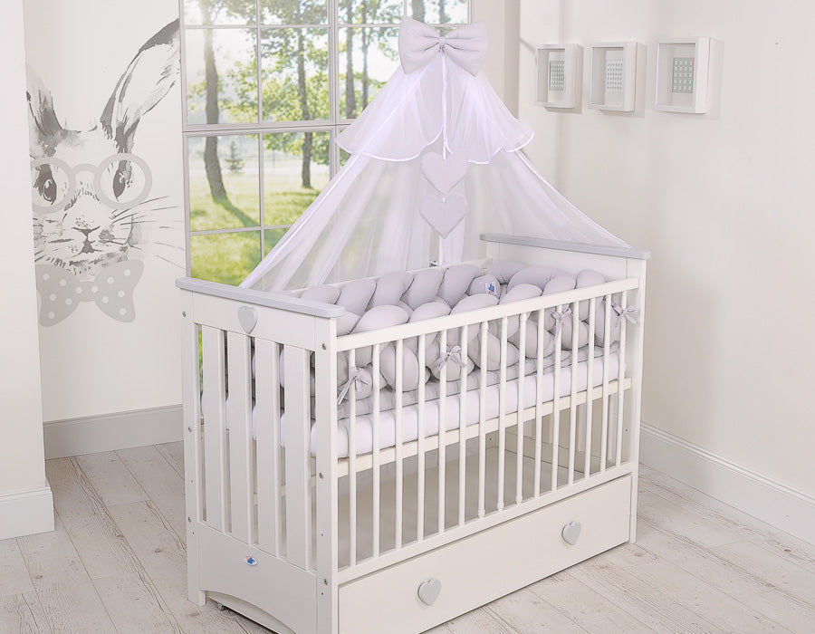 Wooden baby cot 120x60cm Lorenzo III white-grey, with teething rail – afbeelding 6