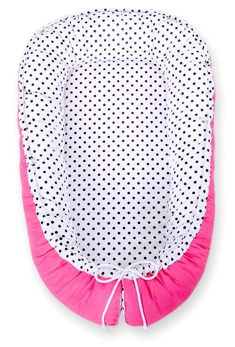 Baby nestje Dubbelzijdige Premium Cocoon for infants BOBONO- balck dots/ dark pink – afbeelding 1