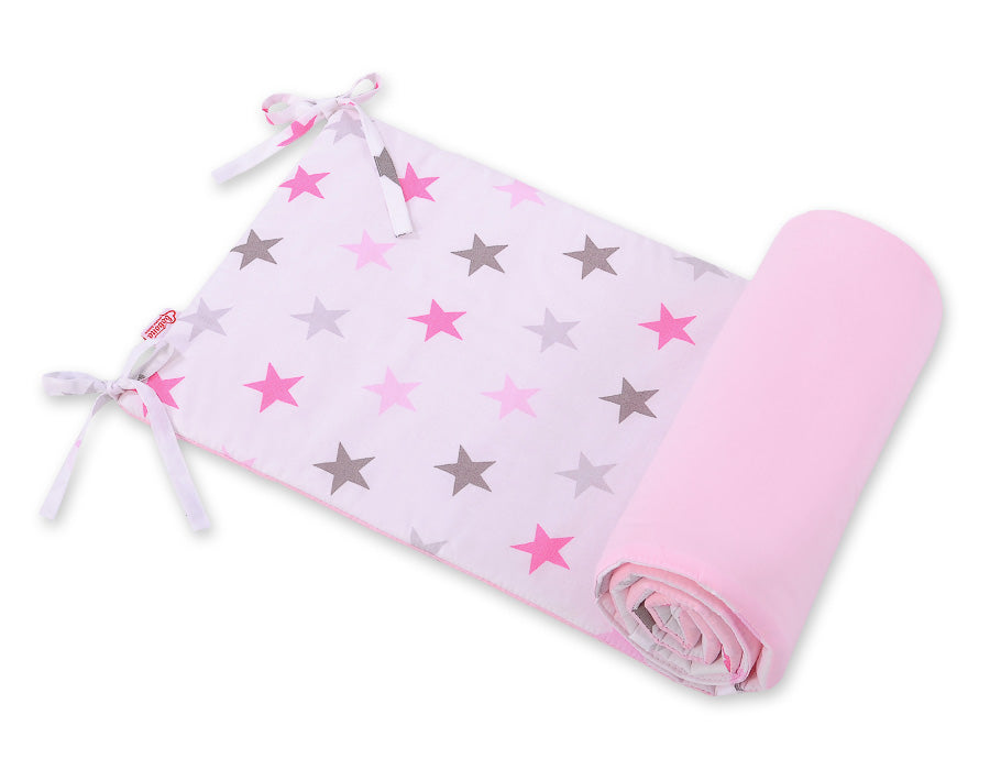 Universal bumper for cot - stars gray - pink /pink – afbeelding 1