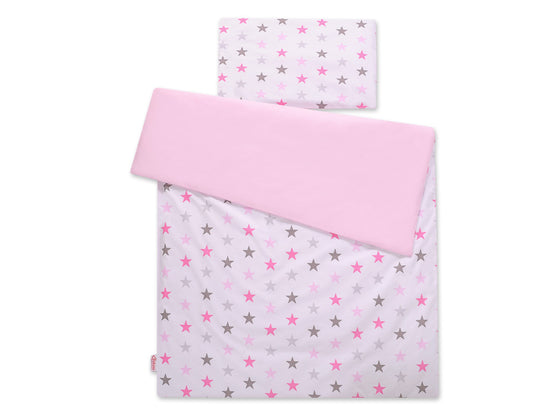 Baby cotton bedding set 2-pcs 140x200 Junior - stars gray - pink /pink – afbeelding 2