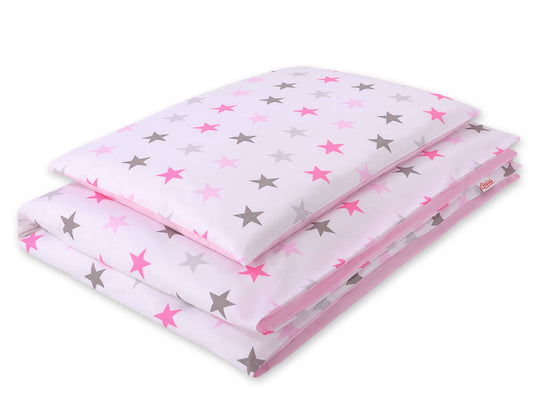 Baby cotton bedding set 2-pcs 135x100 cm- stars pink -gray/ pink – afbeelding 1