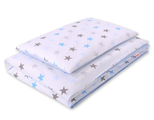 Baby cotton bedding set 2-pcs - stars gray 135x100- blue – afbeelding 1