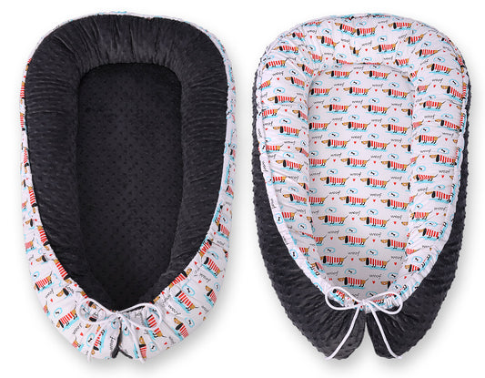 Baby nestje Dubbelzijdige Premium Cocoon for infants BOBONO minky- doggies – afbeelding 2