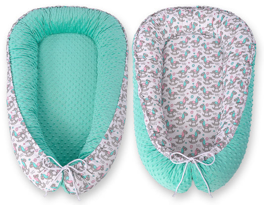 Baby nestje Dubbelzijdige Premium Cocoon for infants BOBONO minky- rocking horses – afbeelding 2