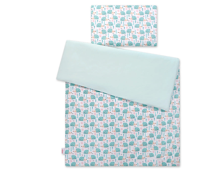 Baby cotton bedding set 2-pcs 135x100 cm- hedgehogs mint – afbeelding 2