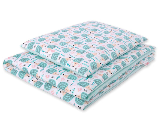 Baby cotton bedding set 2-pcs 135x100 cm- hedgehogs mint – afbeelding 1