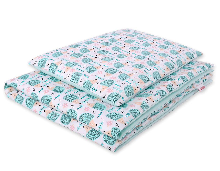 Baby cotton bedding set 2-pcs 135x100 cm- hedgehogs mint – afbeelding 3