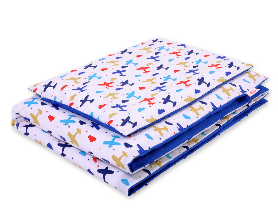 Baby cotton bedding set 2-pcs 135x100 cm- planes navy blue – afbeelding 1