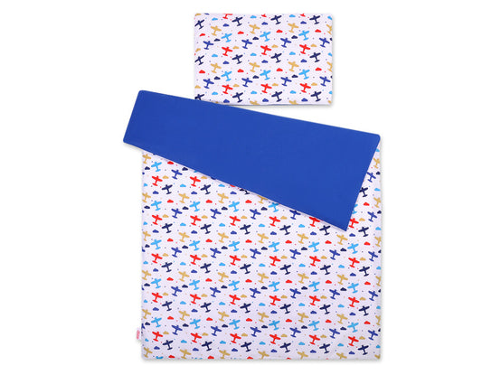 Baby cotton bedding set 2-pcs 135x100 cm- planes navy blue – afbeelding 2
