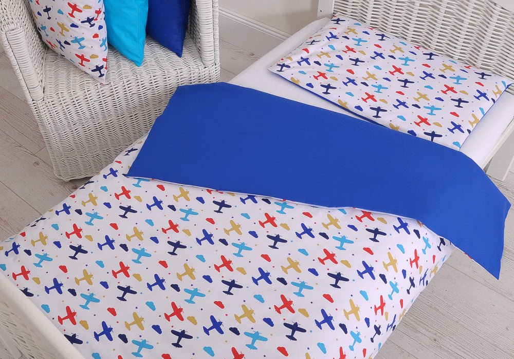 Baby cotton bedding set 2-pcs 135x100 cm- planes navy blue – afbeelding 3