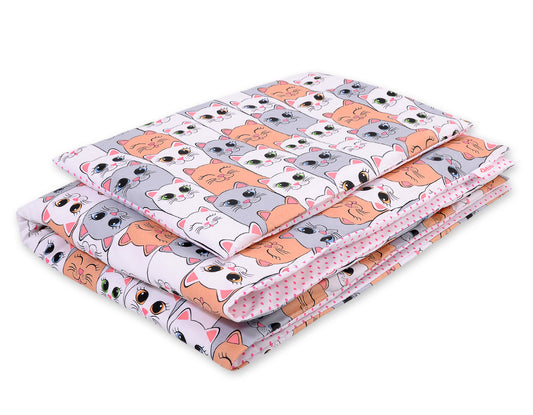Baby cotton bedding set 2-pcs 140x200 Junior - gray-pink cats – afbeelding 1