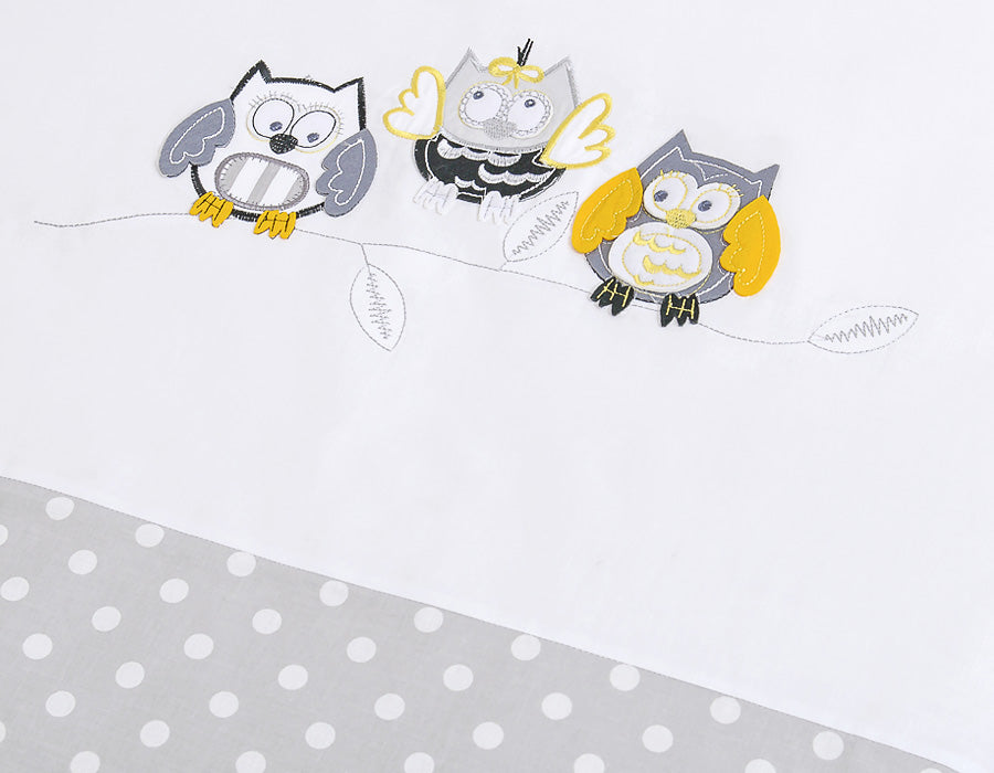 Baby bedding set 120x90 cm with bumper 3-pcs Grey owls with grey and yellow embroidery – afbeelding 4