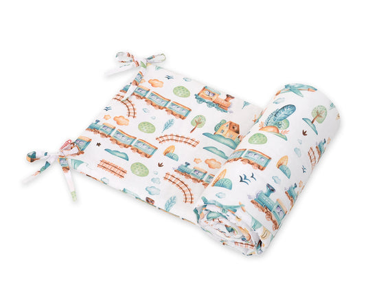 Universal bumper for cot - turquoise train – afbeelding 1
