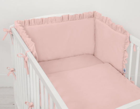 Universal baby bed bumper with frill - pastel pink – afbeelding 2