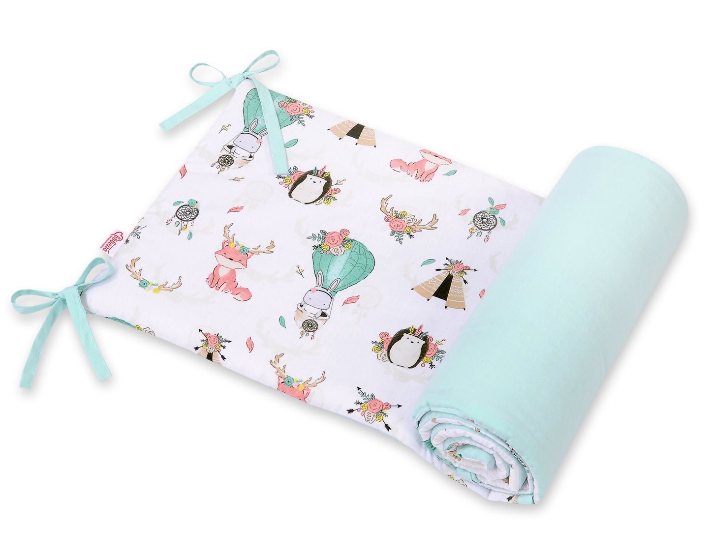 Universal Dubbelzijdige bumper for cot - foxes beige/mint – afbeelding 1