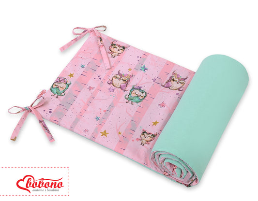 Universal bumper for cot - owls pink-mint – afbeelding 2