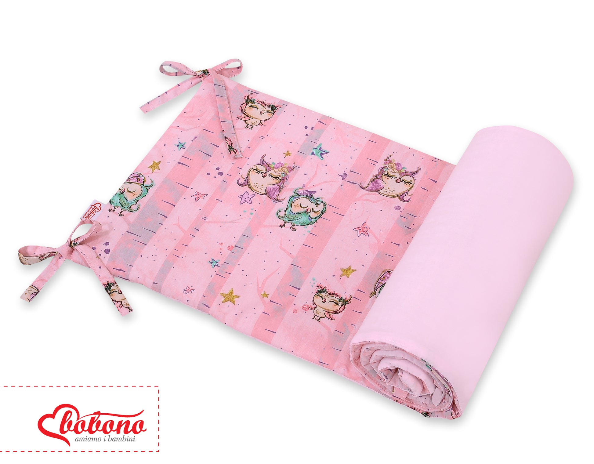 Universal bumper for cot - owls pink – afbeelding 2