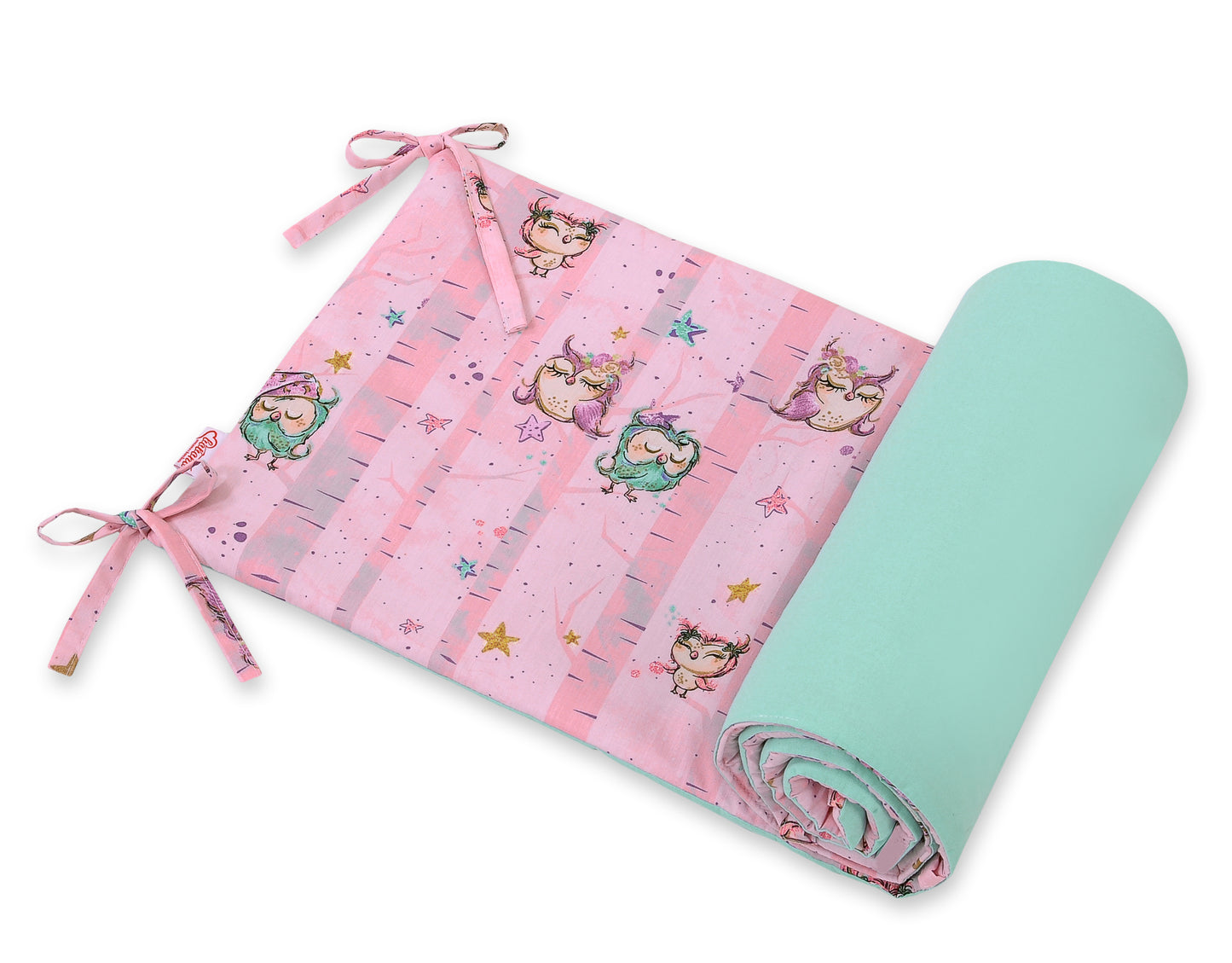 Universal bumper for cot - owls pink-mint – afbeelding 1