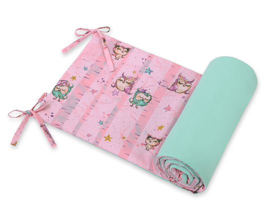 Universal bumper for cot - owls pink-mint – afbeelding 1