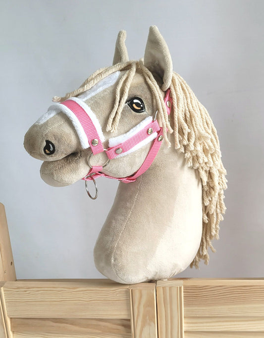 The adjustable halter for Hobby Horse A3 - pink with white furry – afbeelding 1