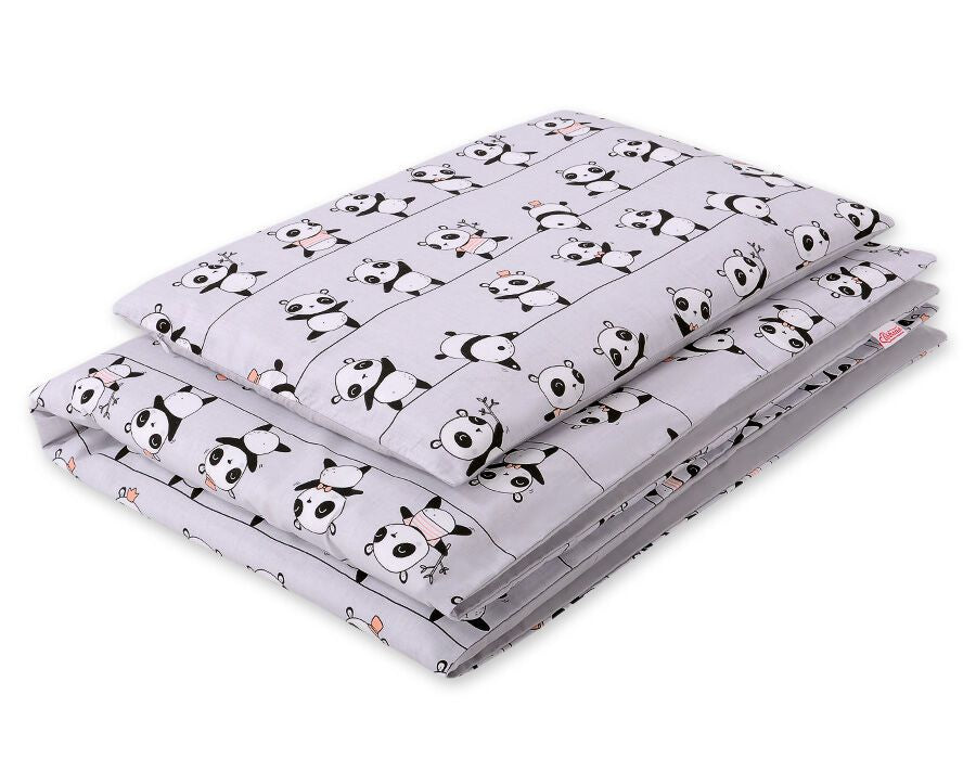 Baby cotton bedding set 2-pcs 120x90 cm - grey panda – afbeelding 1