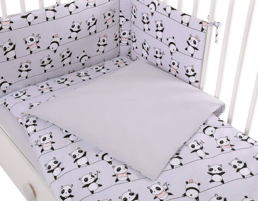 Baby cotton bedding set 2-pcs 120x90 cm - grey panda – afbeelding 3