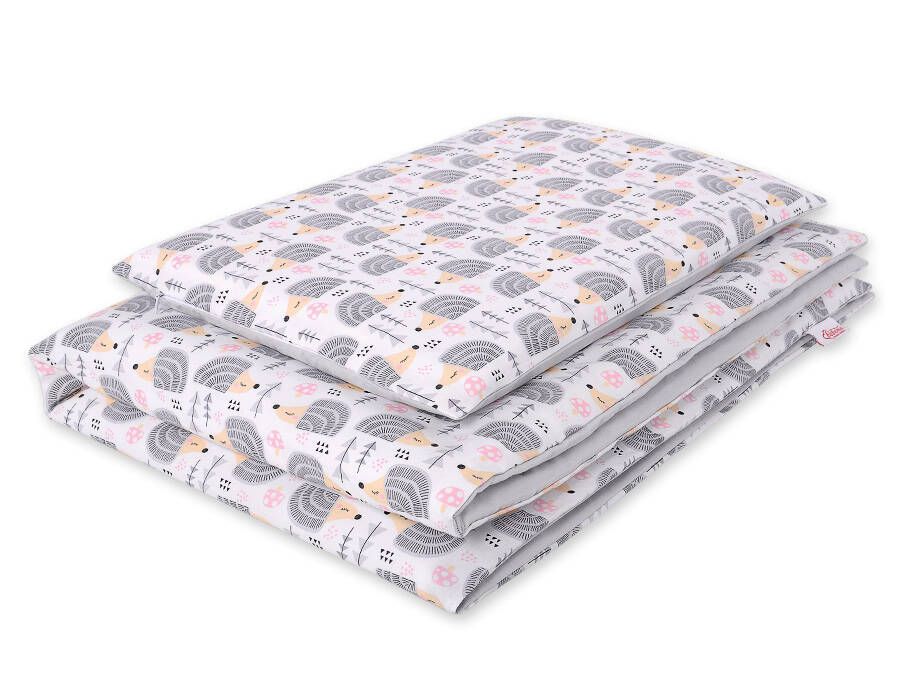 Baby cotton bedding set 2-pcs 120x90 cm- hedgehogs grey – afbeelding 1
