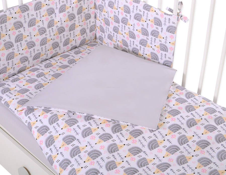 Baby cotton bedding set 2-pcs 120x90 cm- hedgehogs grey – afbeelding 4