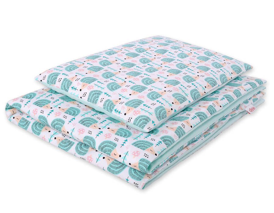 Baby cotton bedding set 2-pcs 120x90 cm- hedgehogs mint – afbeelding 1