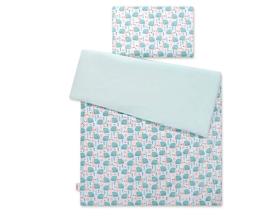 Baby cotton bedding set 2-pcs 120x90 cm- hedgehogs mint – afbeelding 3