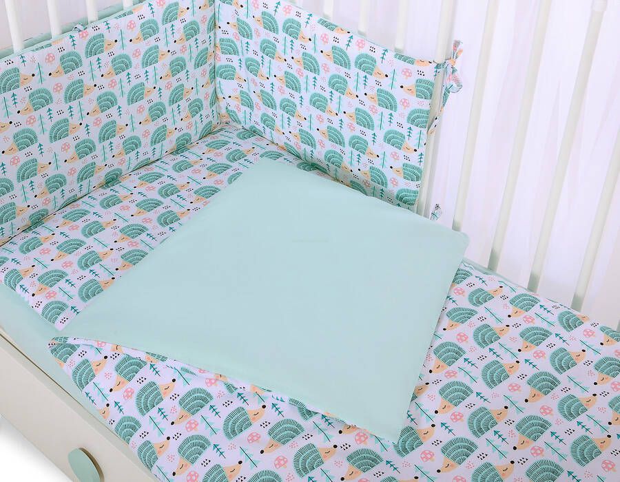 Baby cotton bedding set 2-pcs 120x90 cm- hedgehogs mint – afbeelding 4