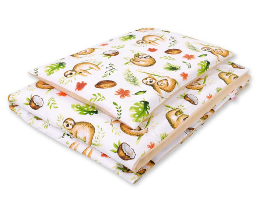 Baby cotton bedding set 2-pcs 135x100 cm- sloths beige/beige – afbeelding 1