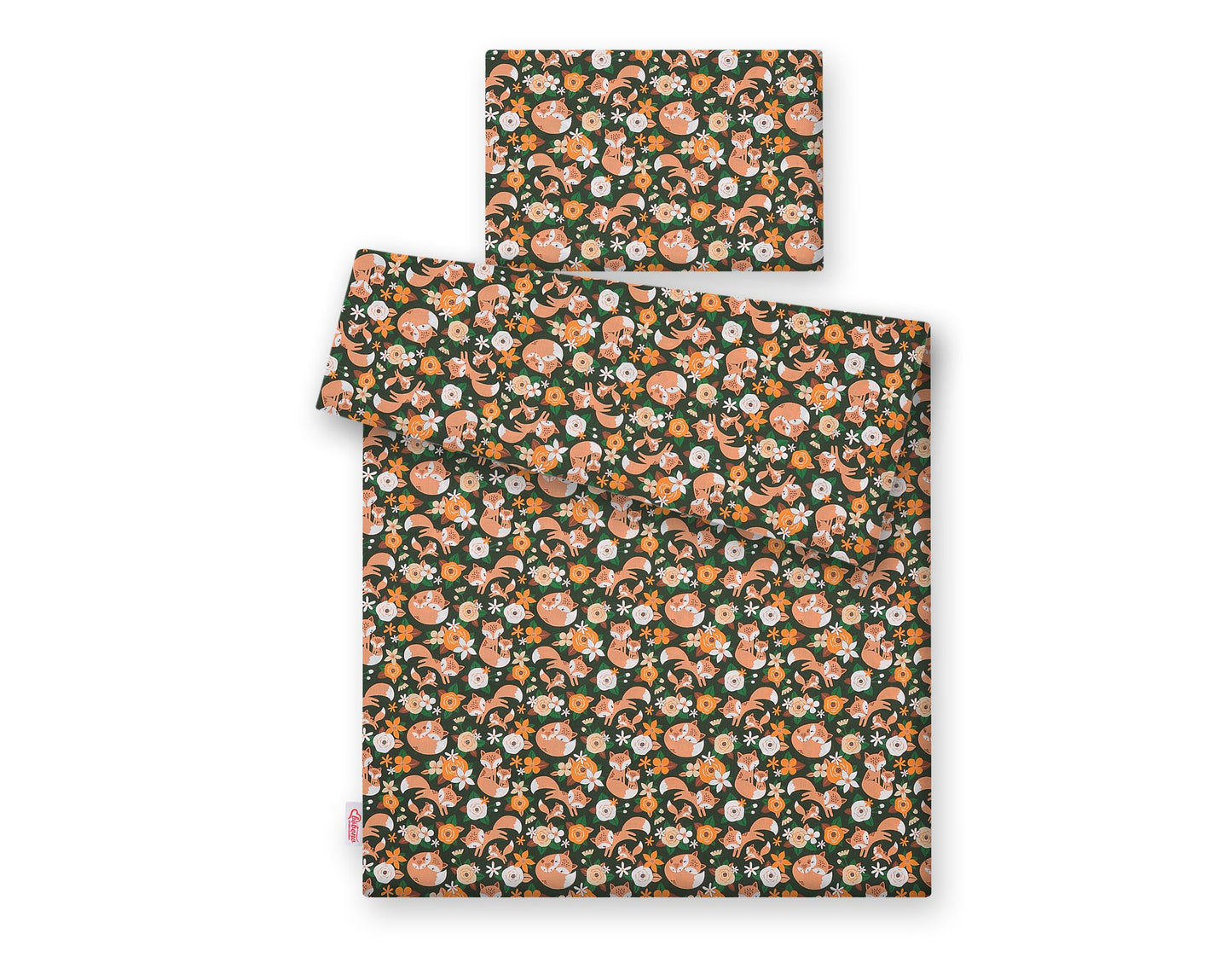 Baby cotton bedding set 2-pcs 135x100 cm- fox family on the green – afbeelding 2