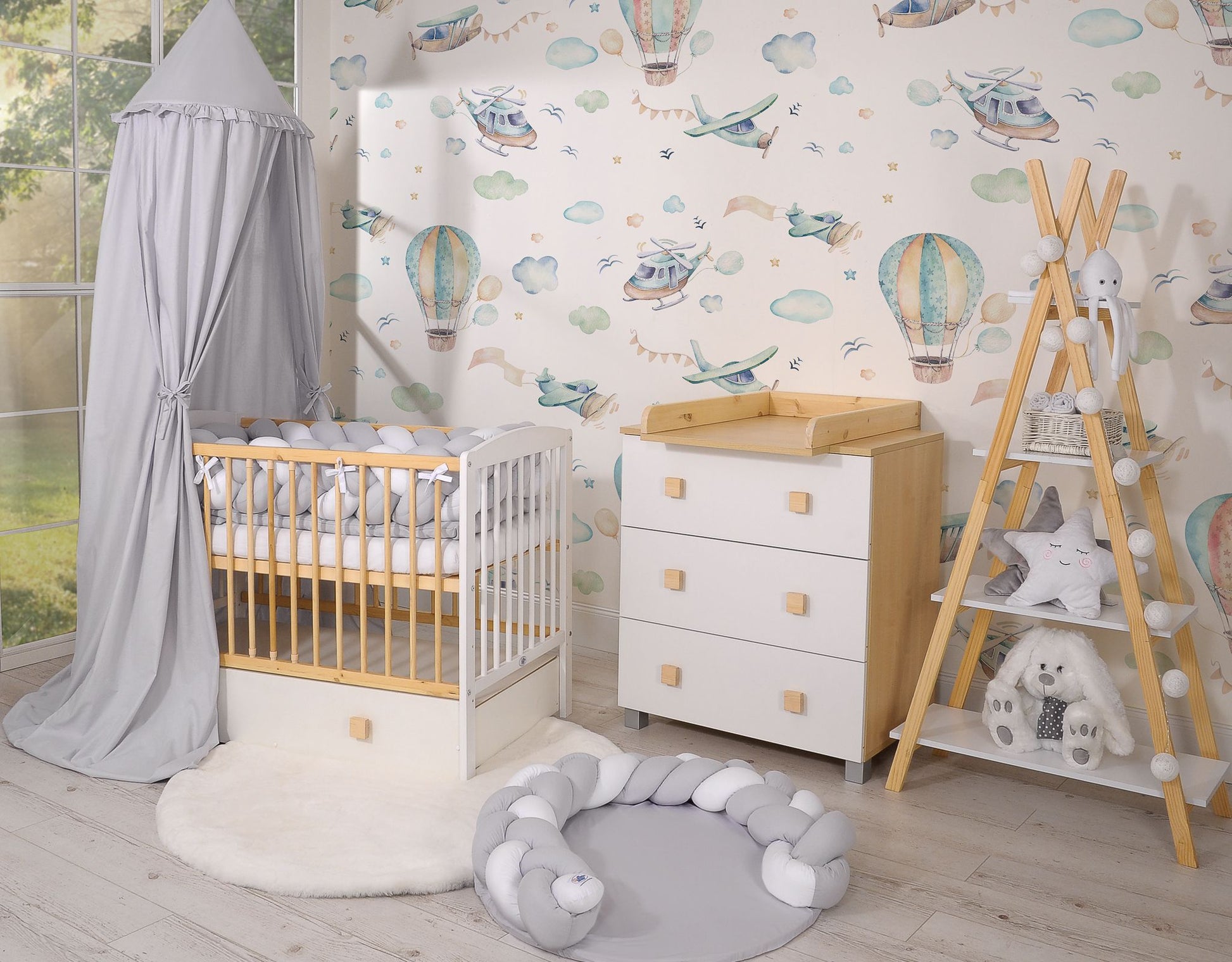 Wooden baby cot 120x60cm Leonardo white - natural wood – afbeelding 6