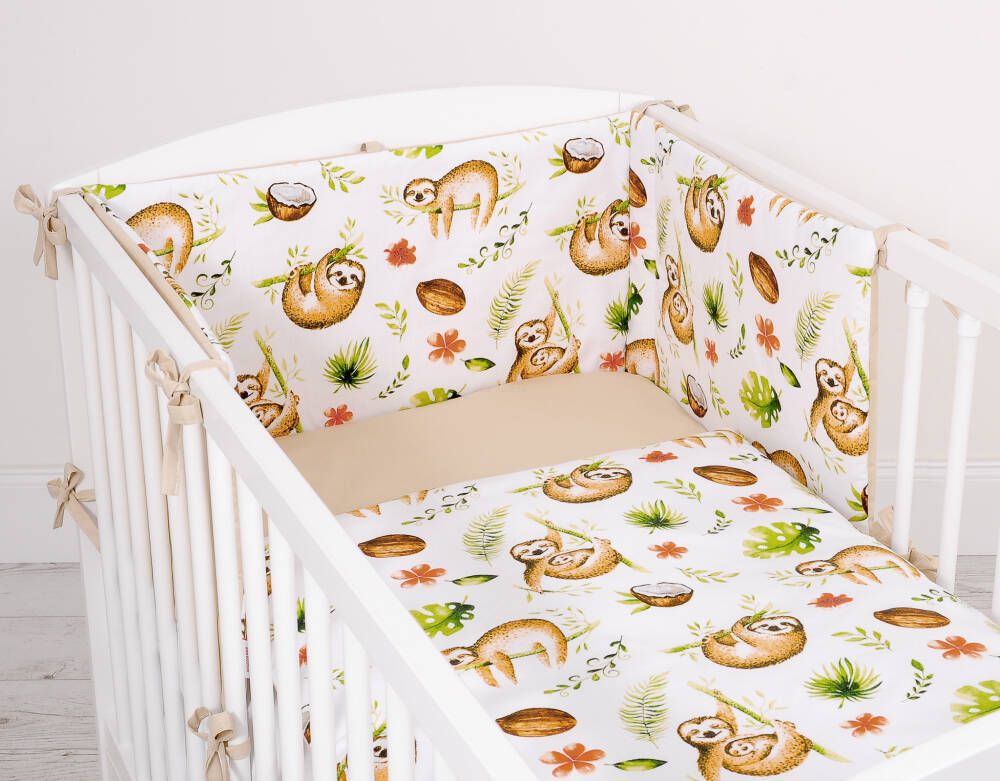 Baby cotton bedding set 2-pcs 120x90 cm- sloths beige/beige – afbeelding 2