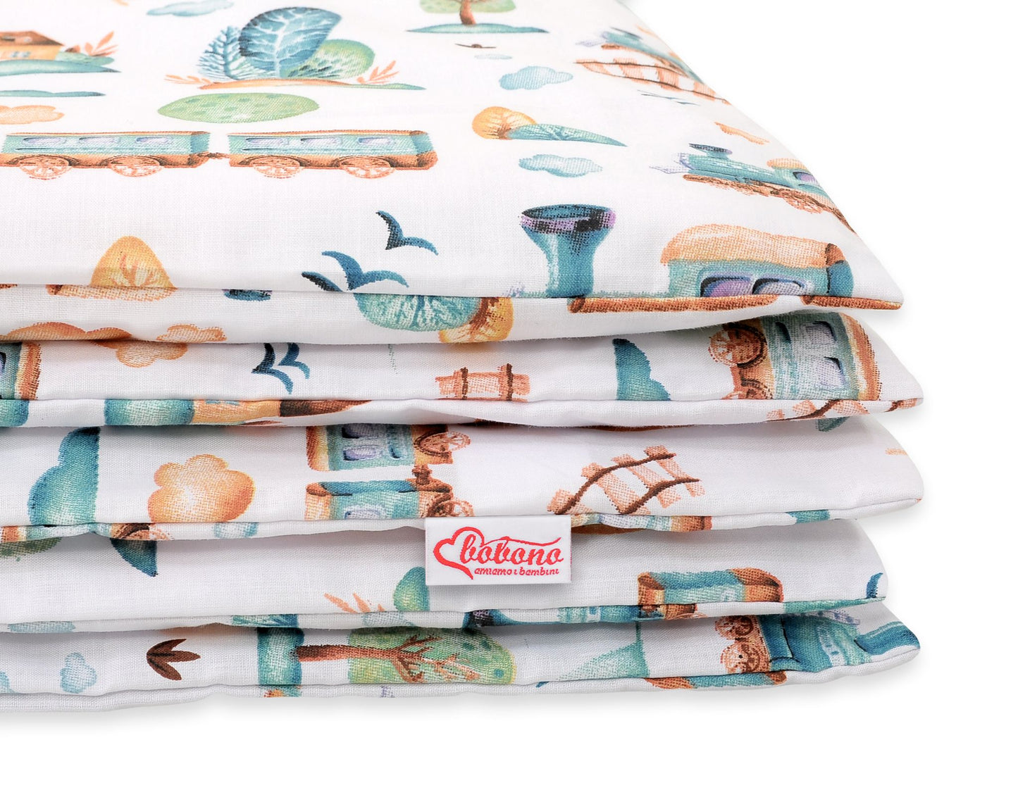 Baby cotton bedding set 2-pcs 120x90 cm- turquoise train – afbeelding 2