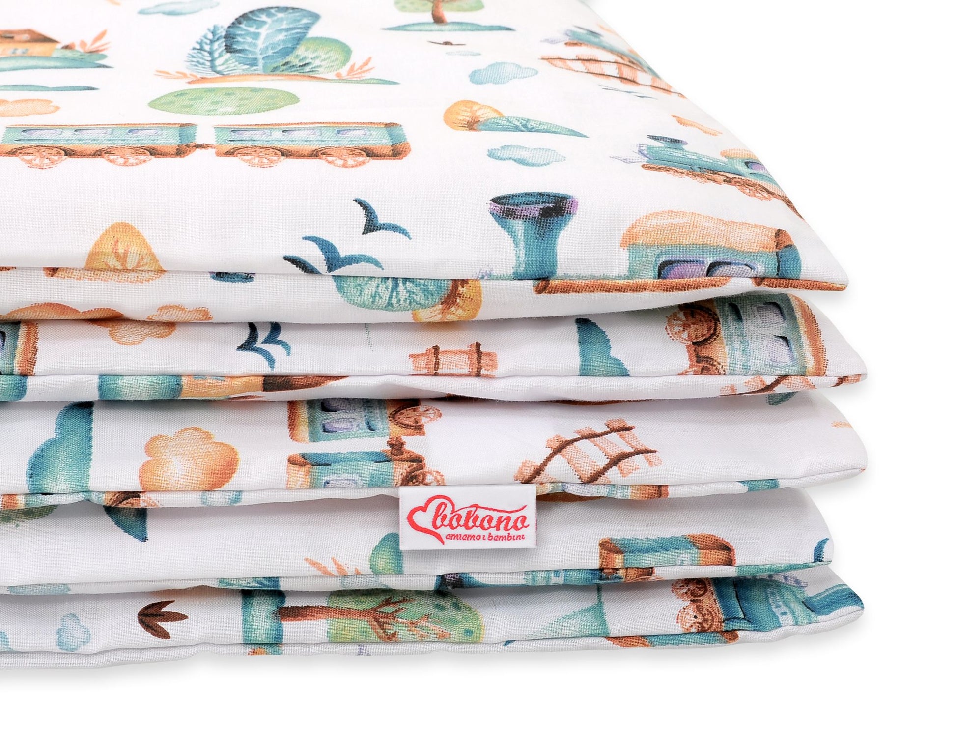 Baby cotton bedding set 2-pcs 120x90 cm- turquoise train – afbeelding 2
