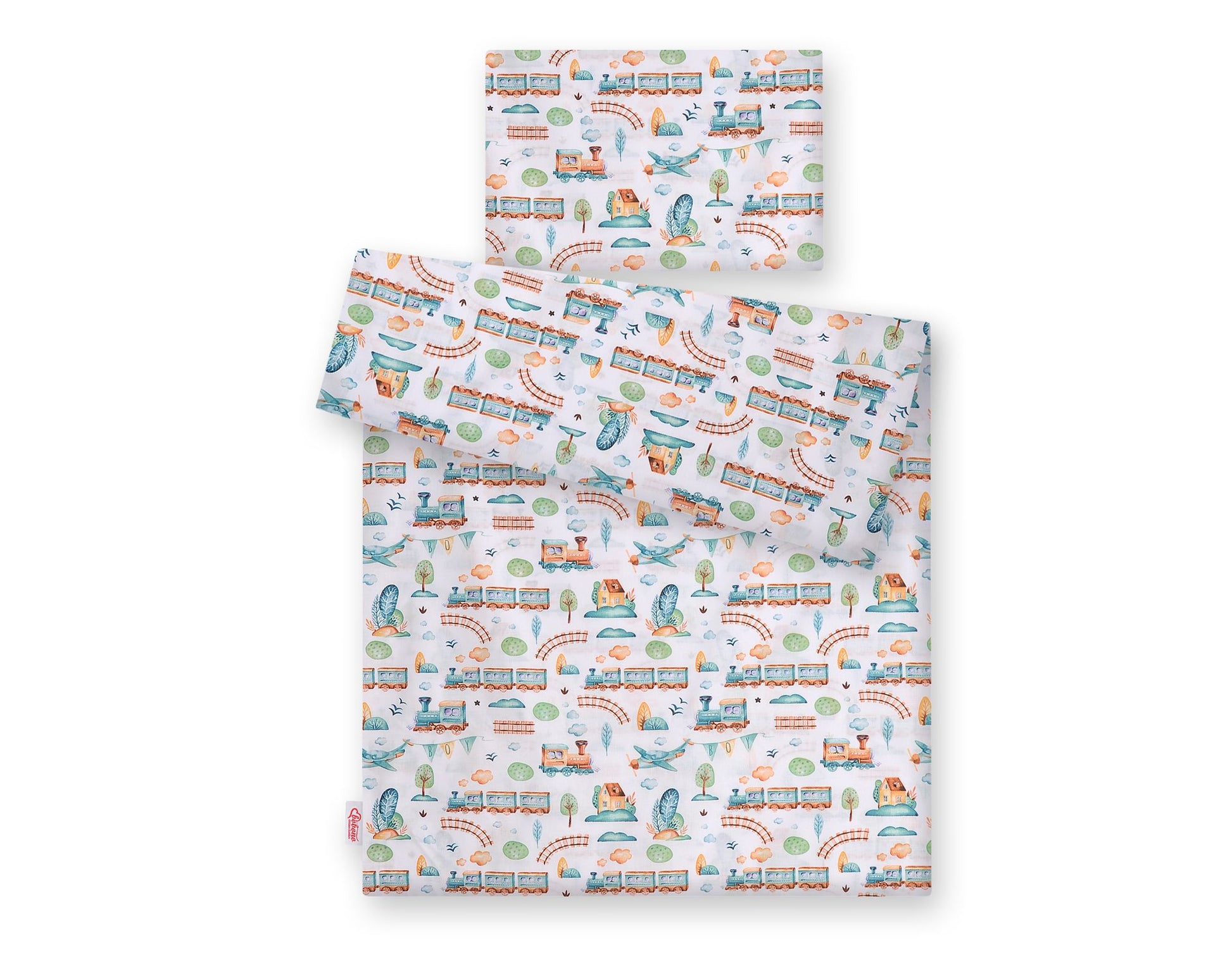 Baby cotton bedding set 2-pcs 120x90 cm- turquoise train – afbeelding 3