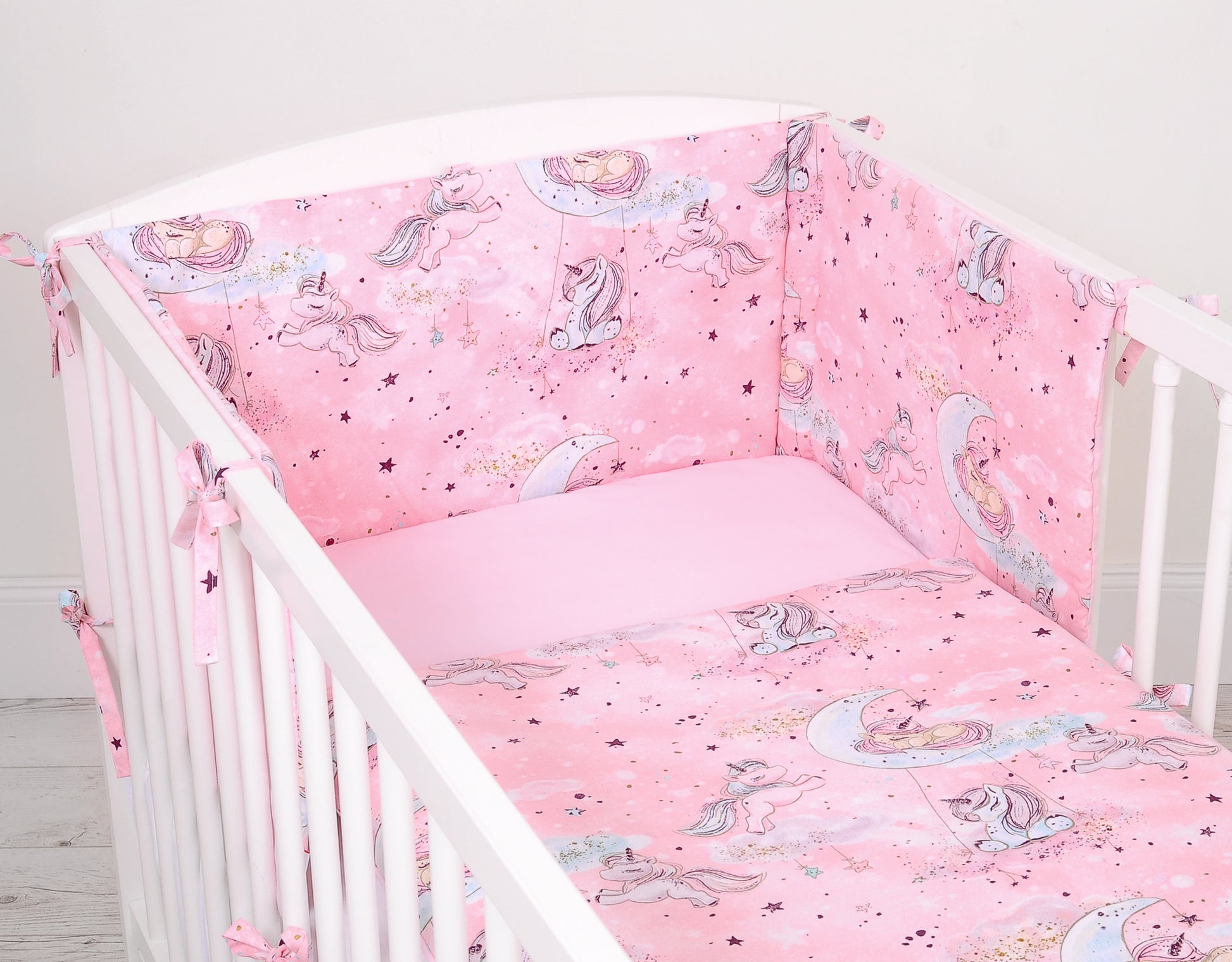 Universal bumper for cot - unicorn pink – afbeelding 3