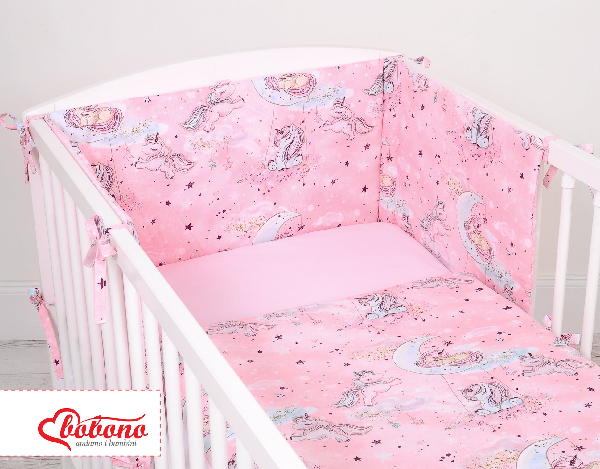 Universal bumper for cot - unicorn pink – afbeelding 4