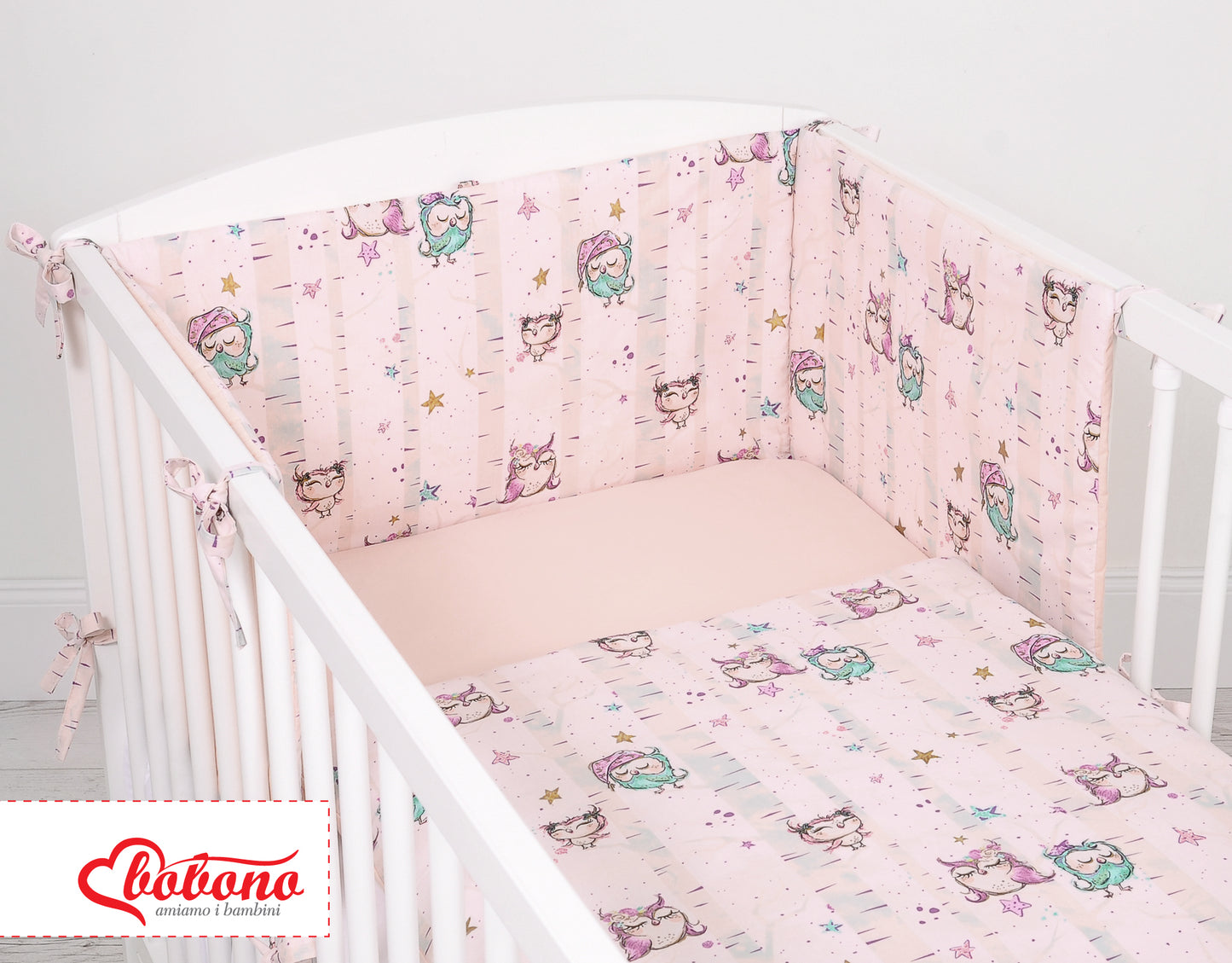 Universal bumper for cot - owls cream-mint – afbeelding 3