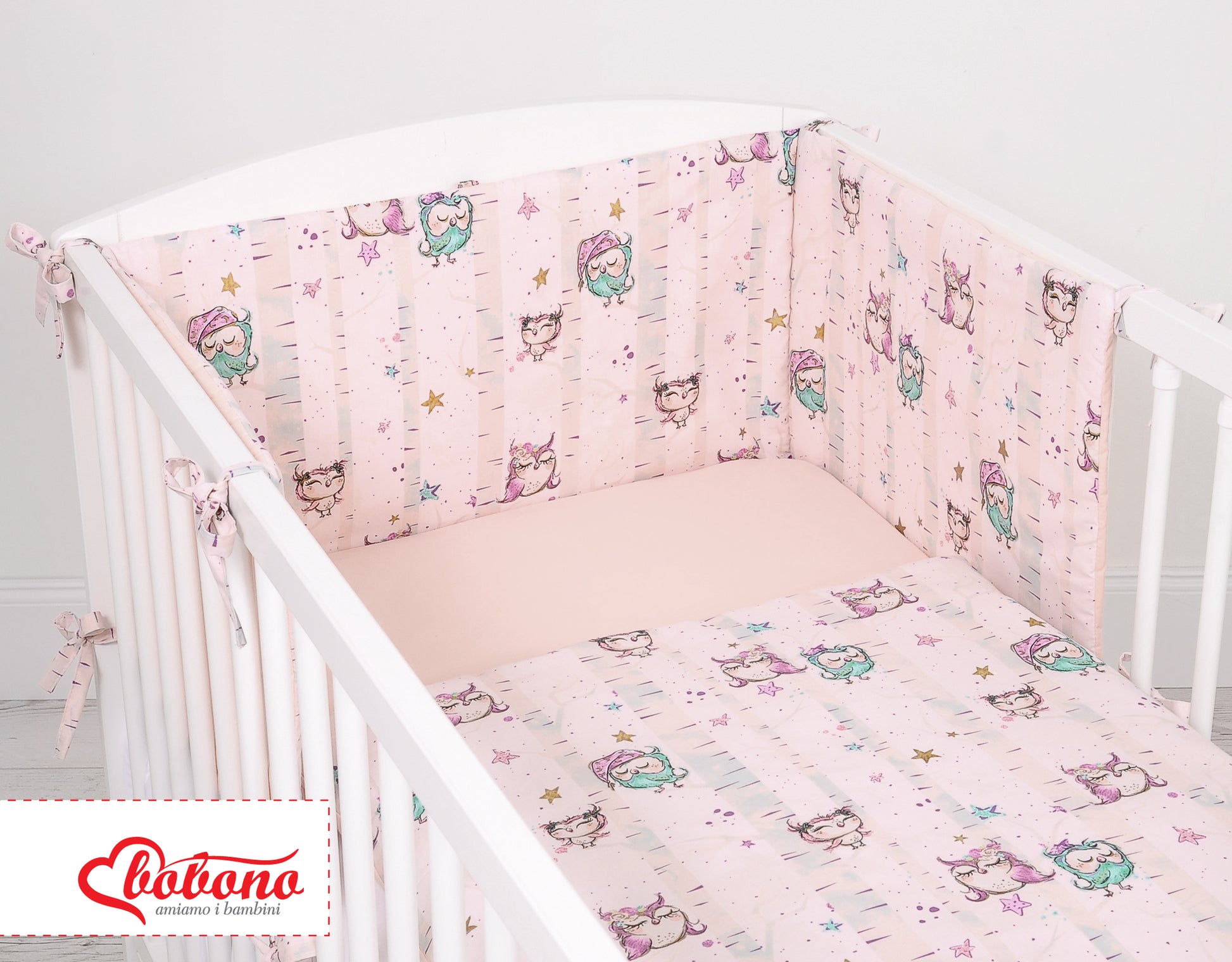 Universal bumper for cot - owls cream-mint – afbeelding 3