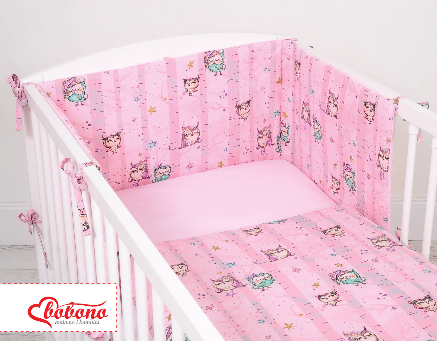 Universal bumper for cot - owls pink – afbeelding 4