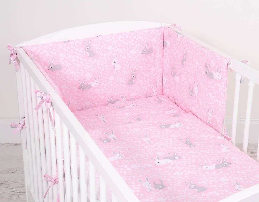 Baby cotton bedding set 2-pcs 135x100 - pink rabbits – afbeelding 3