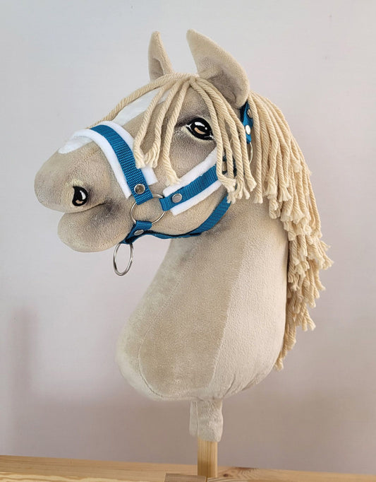 The adjustable halter for Hobby Horse A3 - turquoise with white furry – afbeelding 1