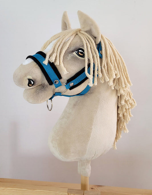 The adjustable halter for Hobby Horse A3 - turquoise with black furry – afbeelding 1