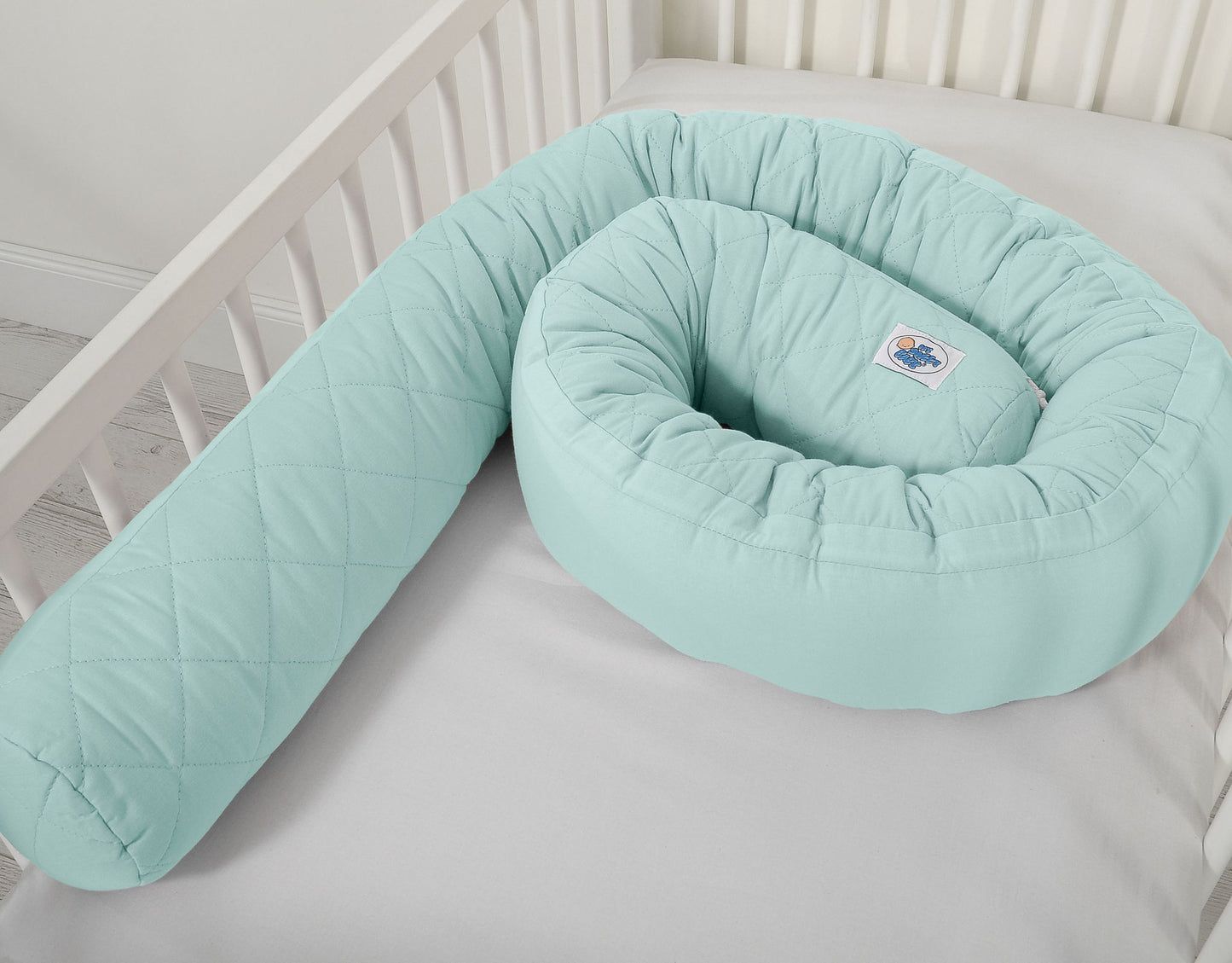 2-in-1 - baby nestje quilted - snake kussen bumper - mint – afbeelding 4