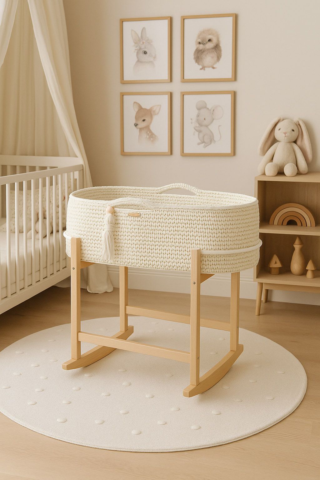 Wooden Mozes mand cradle BOHO - natural – afbeelding 3
