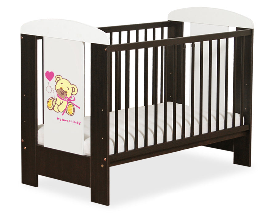 Wooden baby cot 120x60cm teddy bear with a bow pink-brown – afbeelding 1