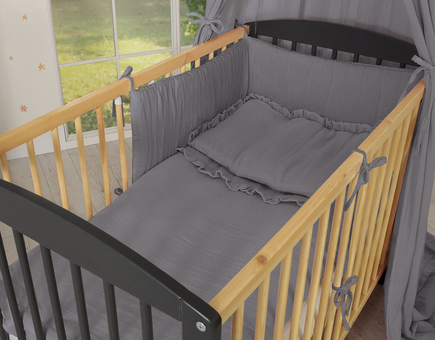 Universal hydrofiel cot bumper 180x30 cm - anthracite – afbeelding 2